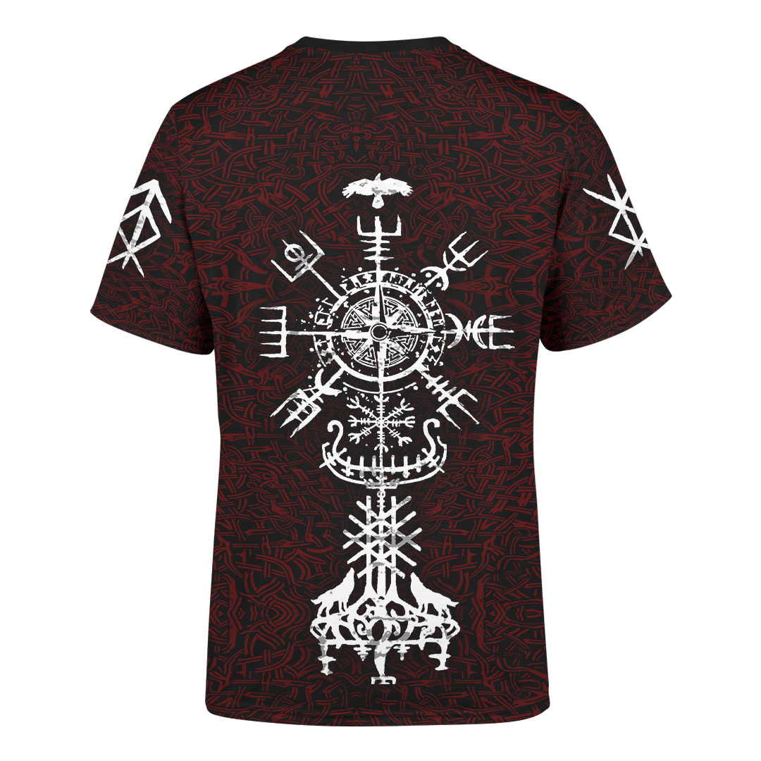 Viking Wolf And Vegvisir Tattoo Red Colour Customized 3D All Over Printed Shirt - AM Style Design - Amaze Style™