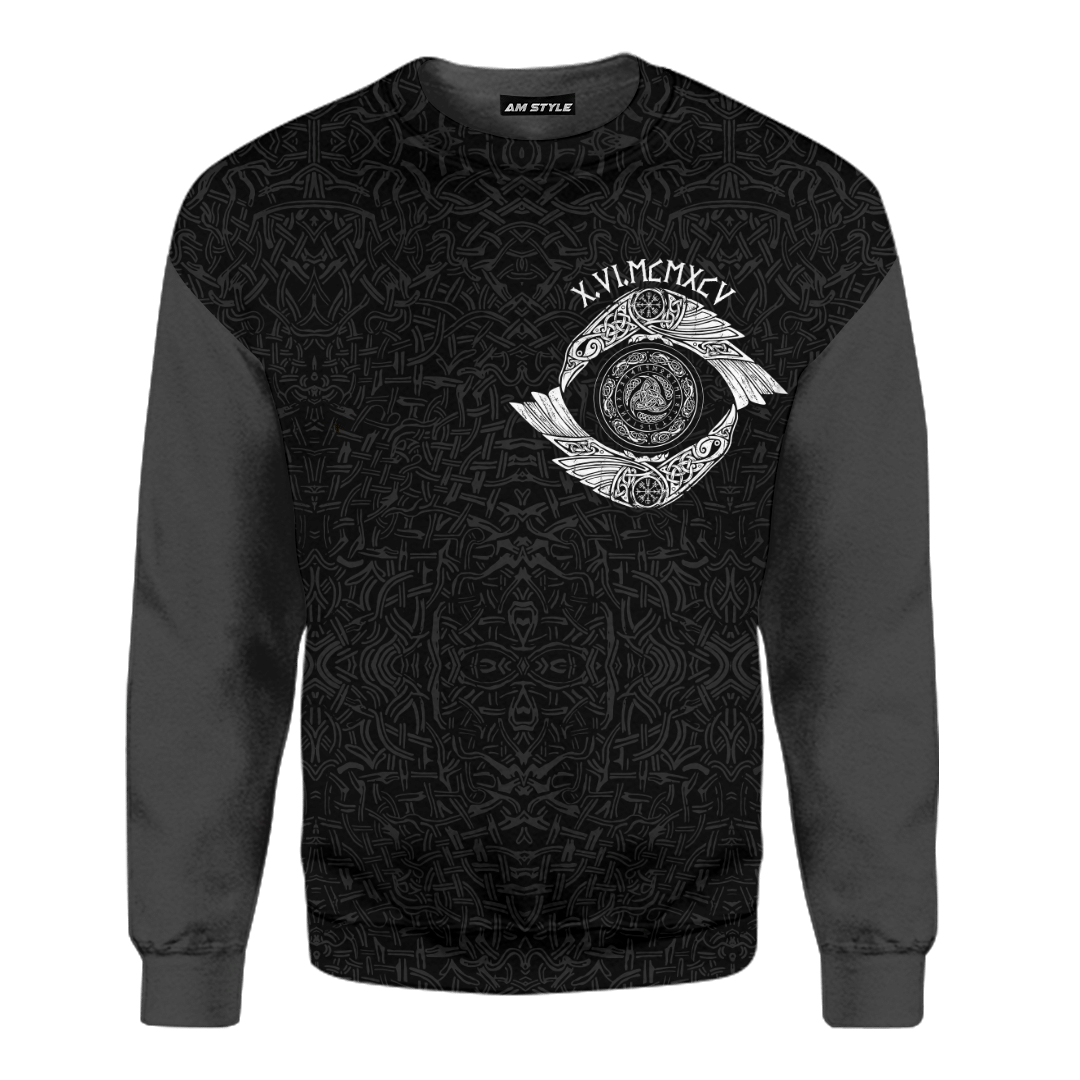 Viking Raven And Odin's Eye Grey Customized 3D All Over Printed Shirt - AM Style Design - Amaze Style™