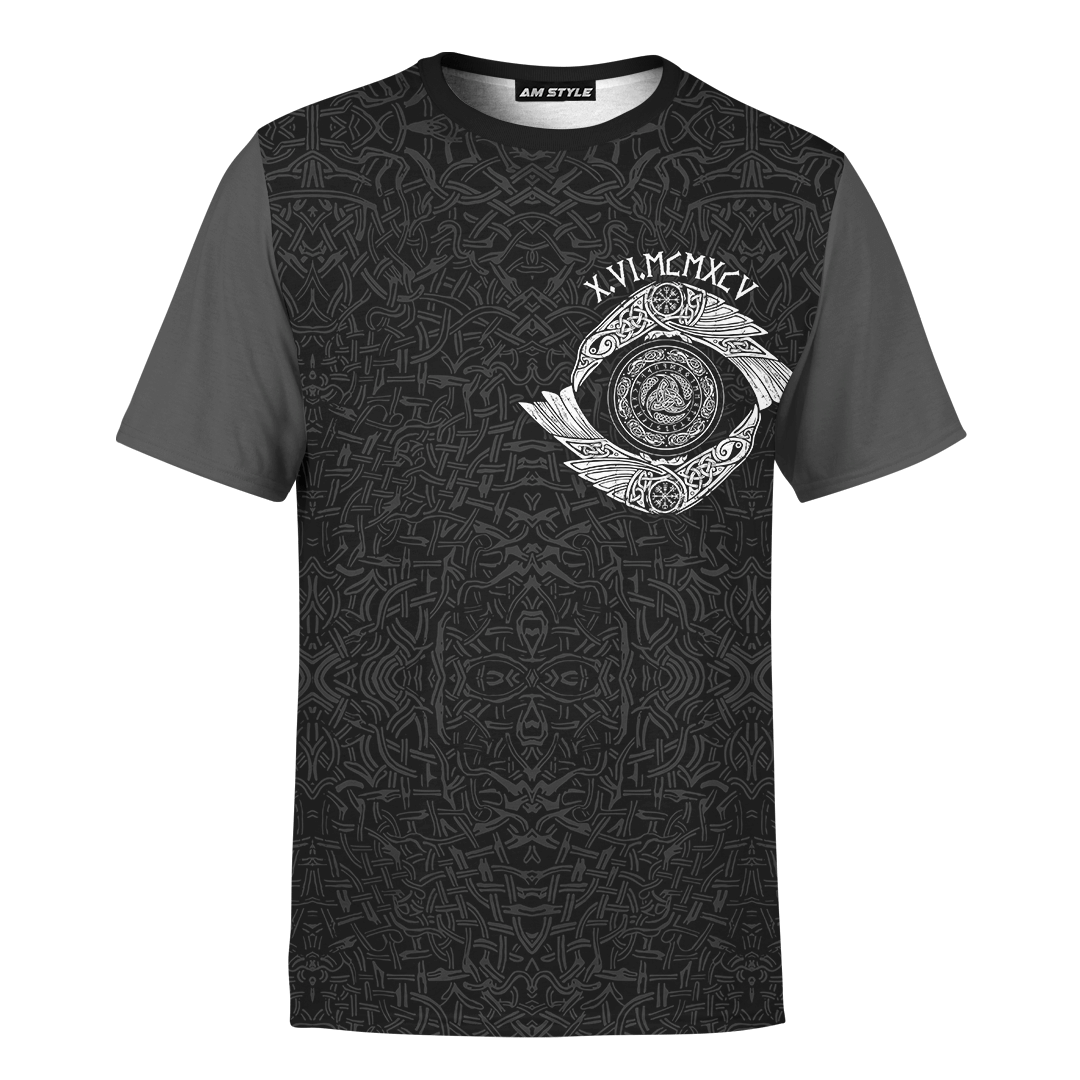 Viking Raven And Odin's Eye Grey Customized 3D All Over Printed Shirt - AM Style Design - Amaze Style™