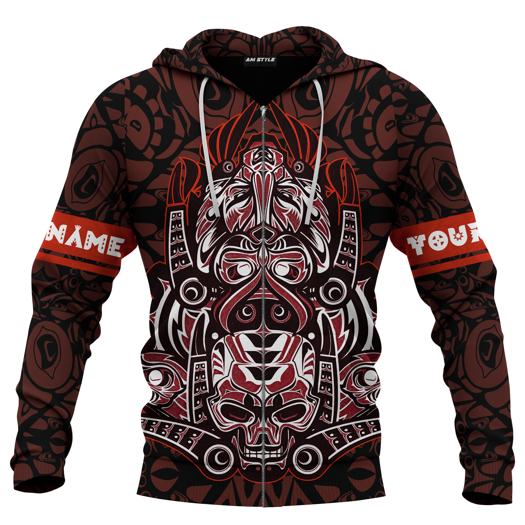 Japanese Samurai Skull Eagle Owl Native American Pacific Northwest Style Customized All Over Printed Hoodie