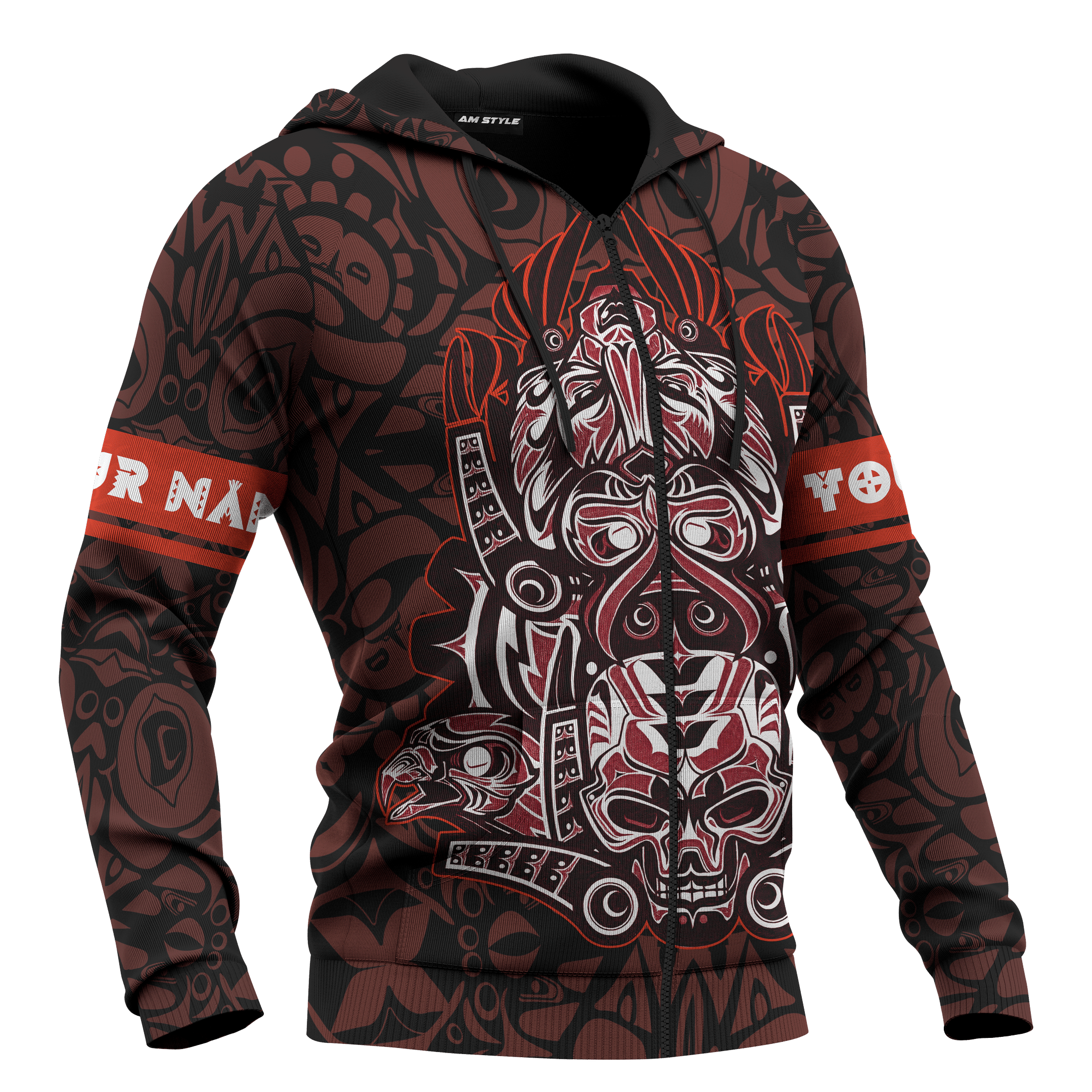 Japanese Samurai Skull Eagle Owl Native American Pacific Northwest Style Customized All Over Printed Hoodie