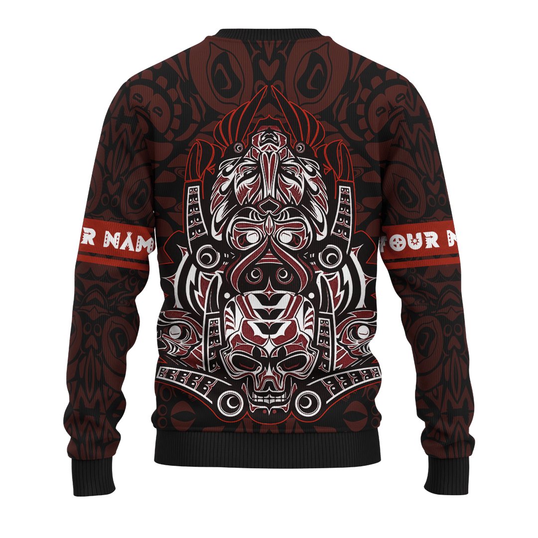 Japanese Samurai Skull Eagle Owl Native American Pacific Northwest Style Customized All Over Printed Hoodie