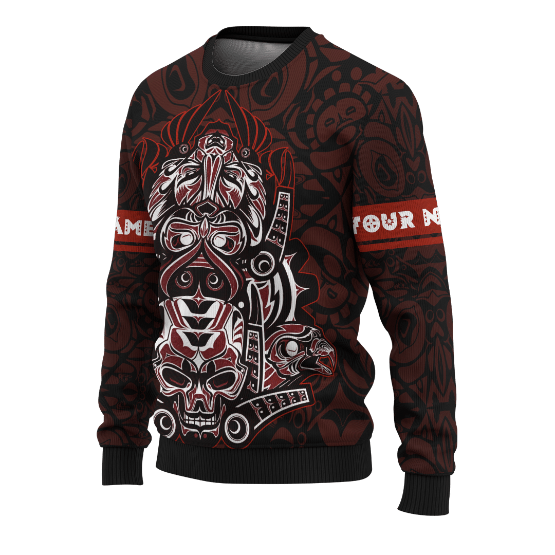 Japanese Samurai Skull Eagle Owl Native American Pacific Northwest Style Customized All Over Printed Hoodie