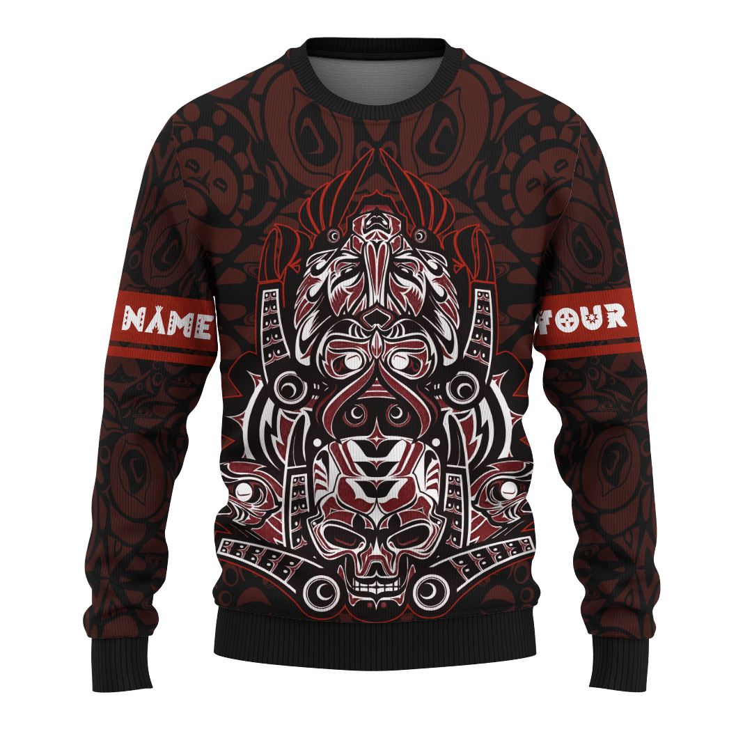 Japanese Samurai Skull Eagle Owl Native American Pacific Northwest Style Customized All Over Printed Hoodie