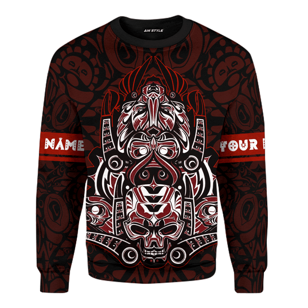 Japanese Samurai Skull Eagle Owl Native American Pacific Northwest Style Customized All Over Printed Hoodie