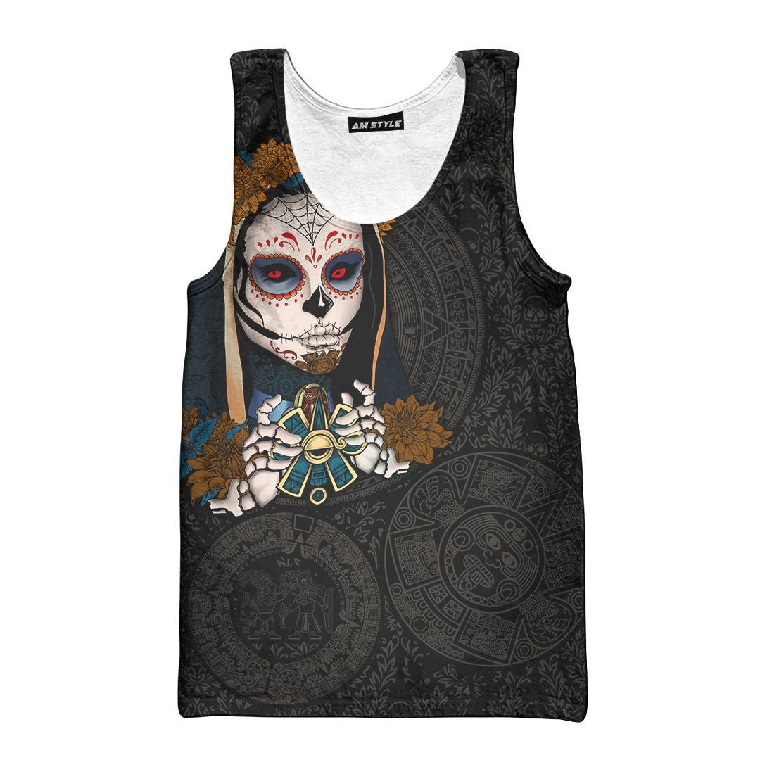 Aztec Mayan Mexico Sugar Skull Dia De Muertos 3d All Over Printed Shirt AM Style - Amaze Style™