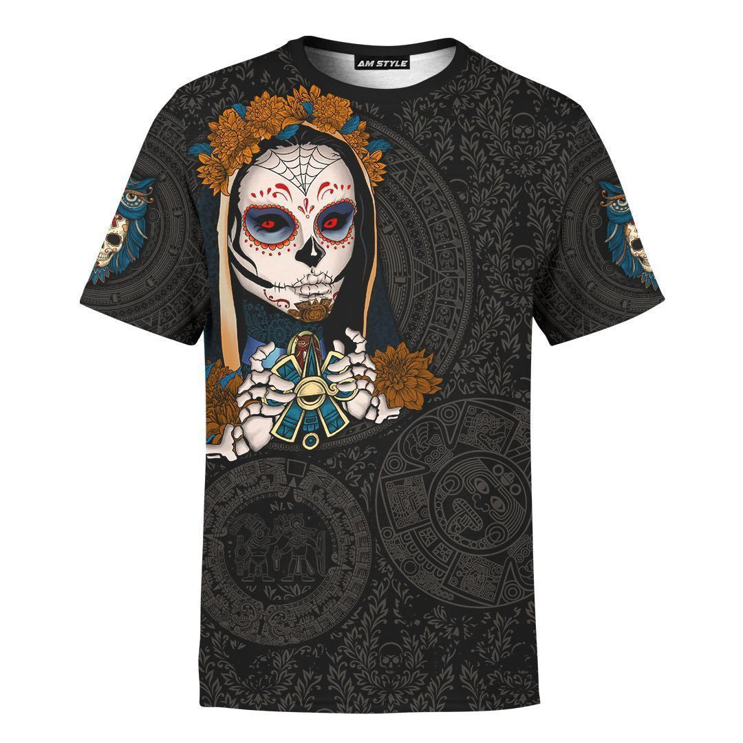 Aztec Mayan Mexico Sugar Skull Dia De Muertos 3d All Over Printed Shirt AM Style - Amaze Style™