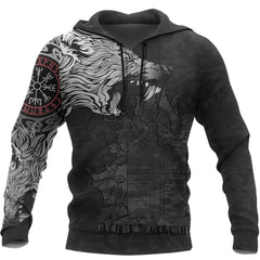 Iceland Hoodie Fenrir Wolf and Vegvisir - Amaze Style™-Apparel