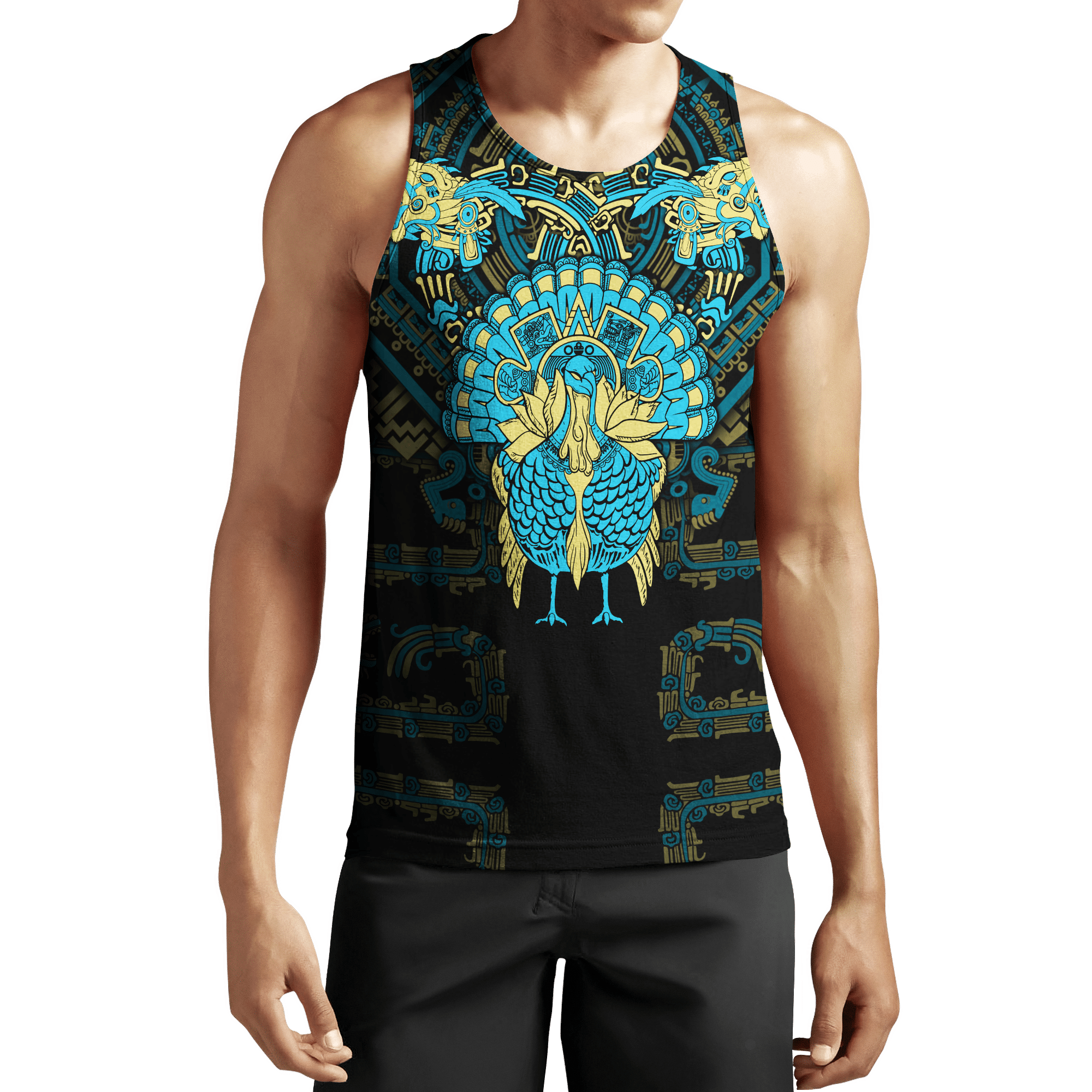 Aztec Mayan Aztec Turkey Thanksgiving Turquoise Blue 3d All Over Printed Shirt Am Style - Amaze Style™