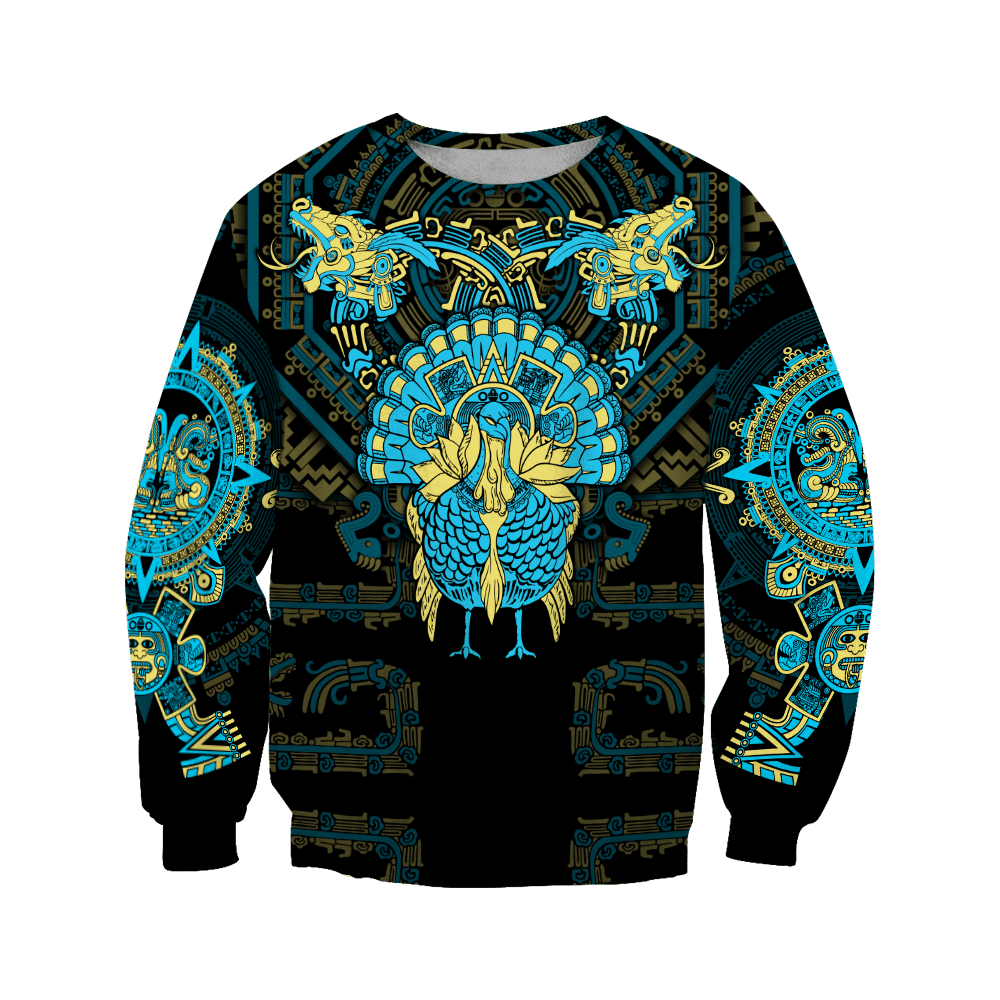 Aztec Mayan Aztec Turkey Thanksgiving Turquoise Blue 3d All Over Printed Shirt Am Style - Amaze Style™