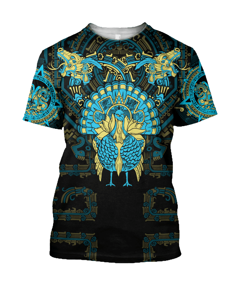 Aztec Mayan Aztec Turkey Thanksgiving Turquoise Blue 3d All Over Printed Shirt Am Style - Amaze Style™