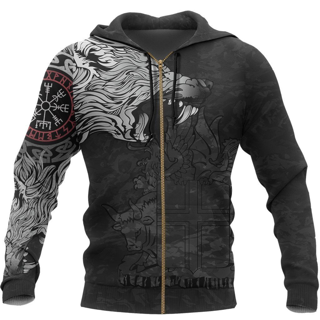 Iceland Hoodie Fenrir Wolf and Vegvisir - Amaze Style™-Apparel