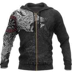 Iceland Hoodie Fenrir Wolf and Vegvisir - Amaze Style™-Apparel