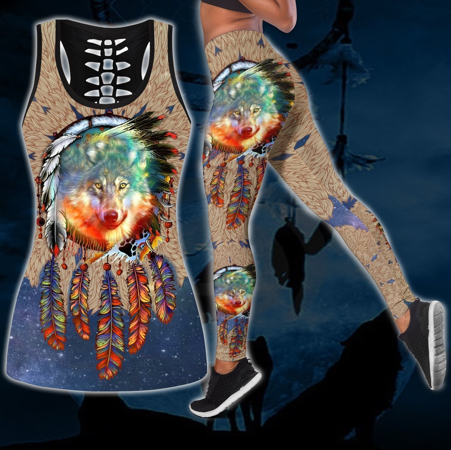 All Over Printed Native Wolf Yoga Outfit For Women HHT12082002-MEI - Amaze Style™-Apparel