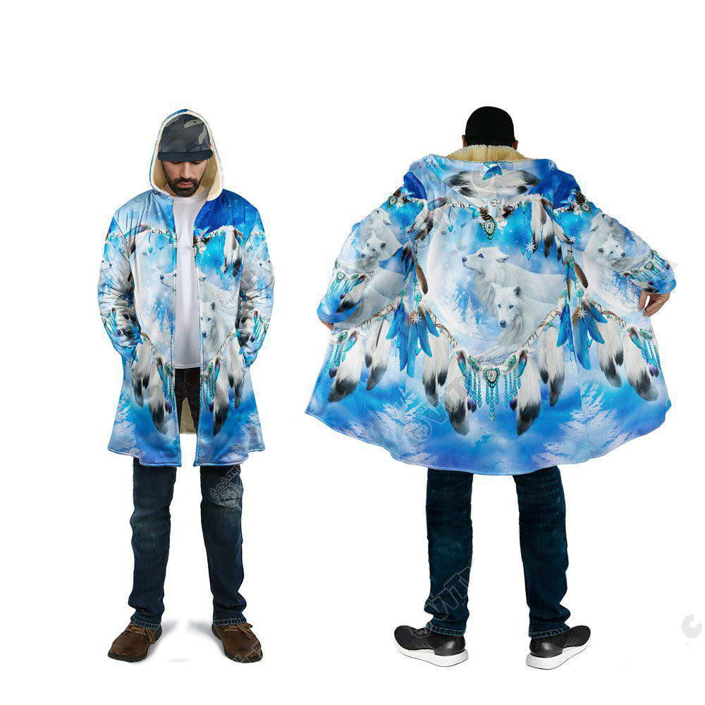 Native White Wolf Hooded Coat MP890 - Amaze Style™-Apparel