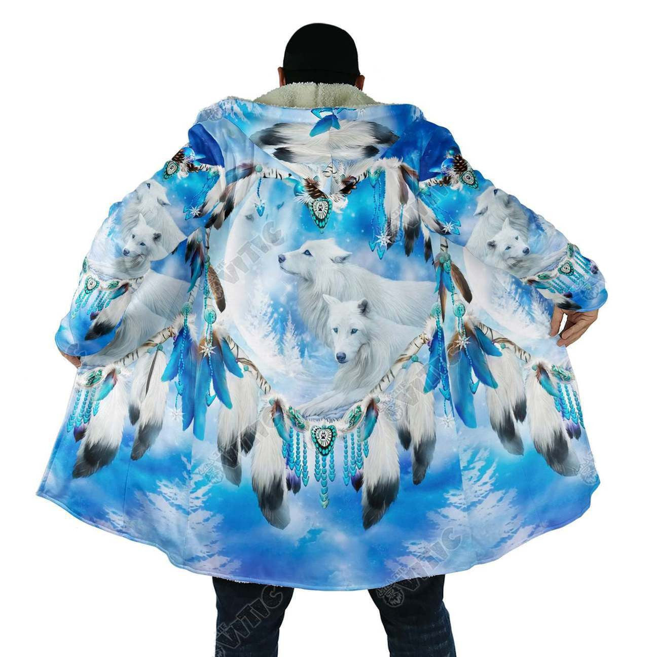 Native White Wolf Hooded Coat MP890 - Amaze Style™-Apparel