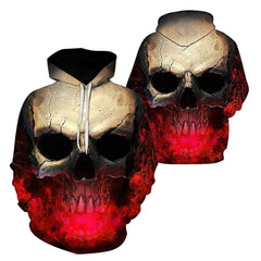 3D Effect Skull Print Pullover Hoodie Red HC0605 - Amaze Style�?�