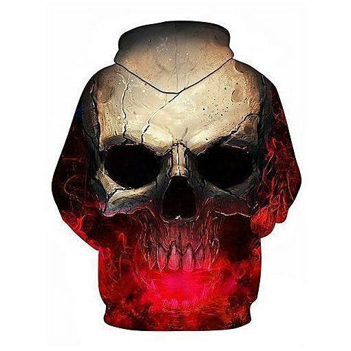 3D Effect Skull Print Pullover Hoodie Red HC0605 - Amaze Style�?�