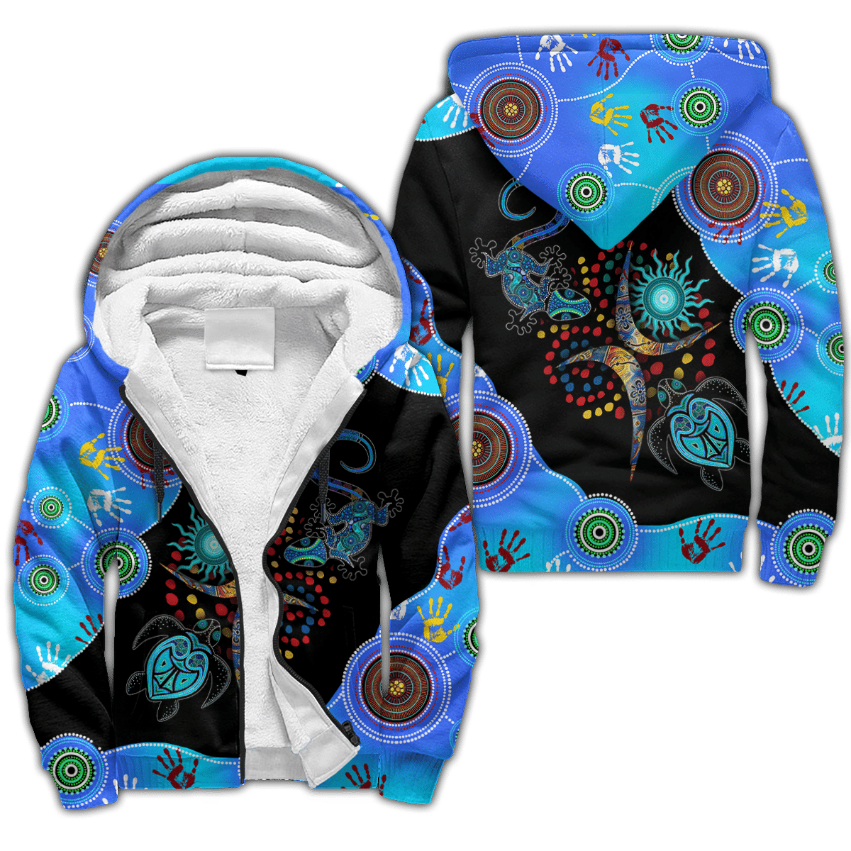 Aboriginal Naidoc Week 2021 Blue Turtle Lizard Fleece Zip-Up Hoodie - Amaze Style�?�