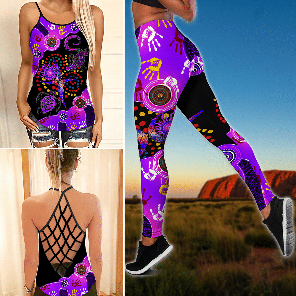 Aboriginal Naidoc Week 2021 Best Purple Turtle Lizard  Combo Legging Camisole Tank - Amaze Style�?�