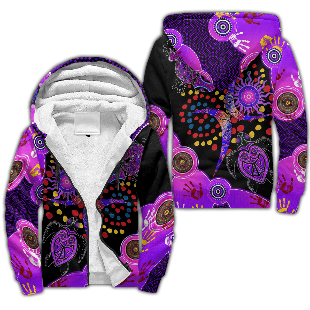 Aboriginal Naidoc Week 2021 Best Purple Turtle Lizard 3D Fleece Zip-up Hoodie - Amaze Style�?�