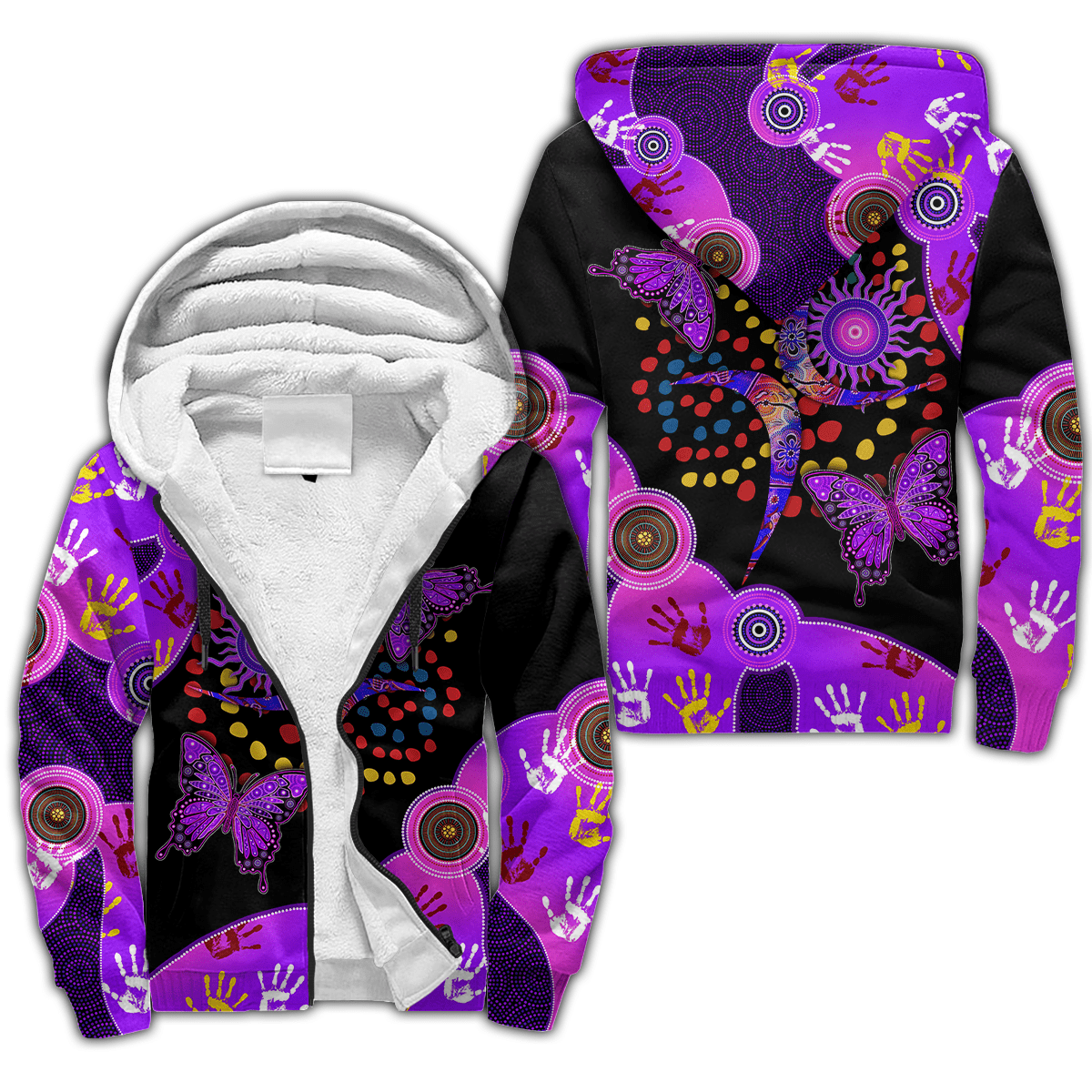 Aboriginal Naidoc Week 2021 Purple Butterflies Fleece Zip-Up Hoodie For Men And Women - Amaze Style�?�