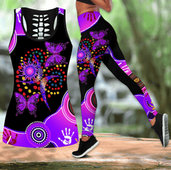 Aboriginal Naidoc Week 2021 Purple Butterflies Combo Legging Tank - Amaze Style�?�