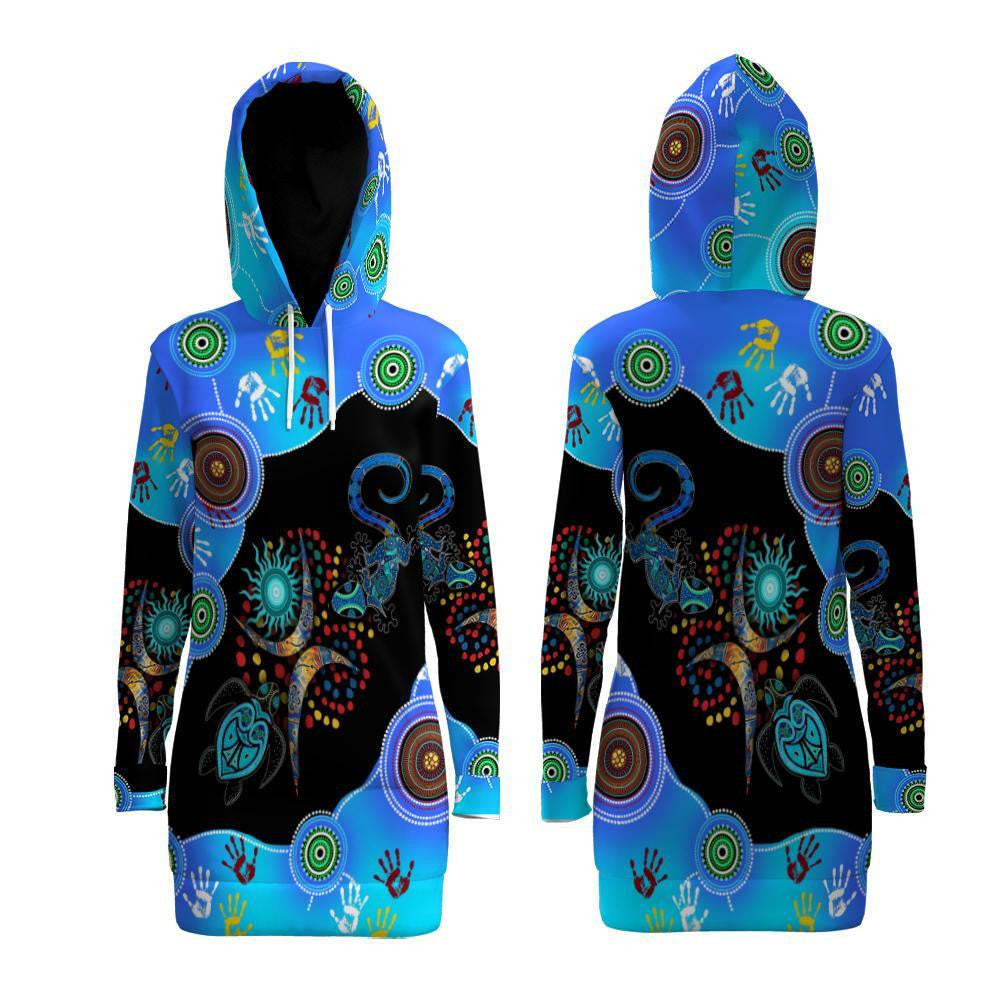 Aboriginal Naidoc Week 2021 Blue Turtle Lizard Hoodie Dress - Amaze Style�?�