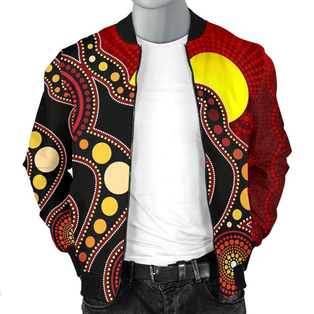 Aboriginal Flag Circle Dot Painting Art 3D design Bomber - Amaze Style�?�