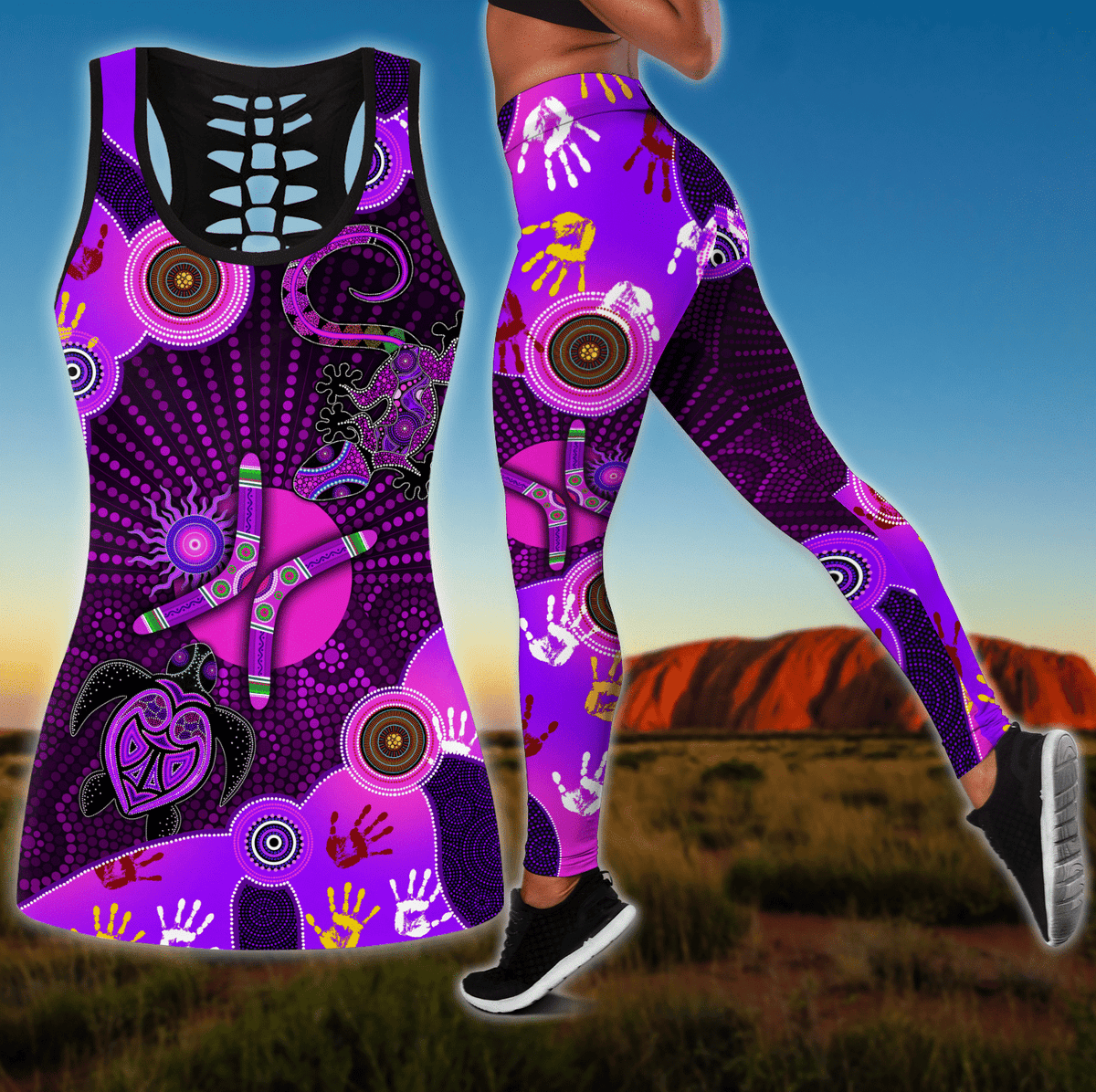 Aboriginal Naidoc Week 2021 Purple Turtle Lizard Sun 3D print combo legging tanktop - Amaze Style�?�