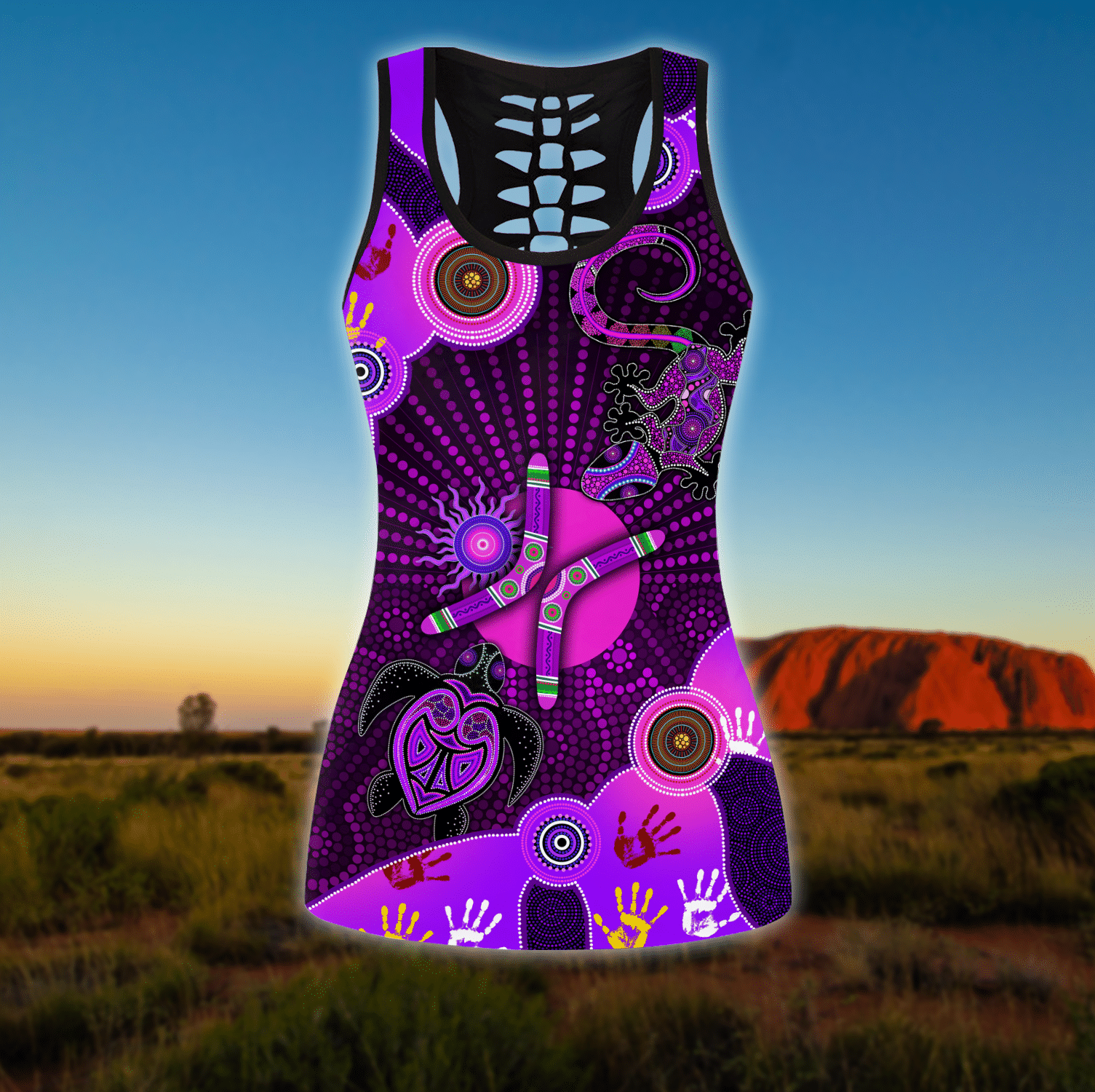 Aboriginal Naidoc Week 2021 Purple Turtle Lizard Sun 3D print combo legging tanktop - Amaze Style�?�