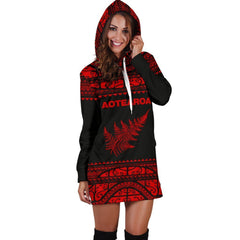 Aotearoa Silver Fern Hoodie Dress Red - Amaze Style�?�