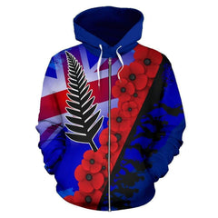 Anzac Lest We Forget Silver Fern Poppy Zip Up Hoodie HC0914 - Amaze Style�?�-Apparel