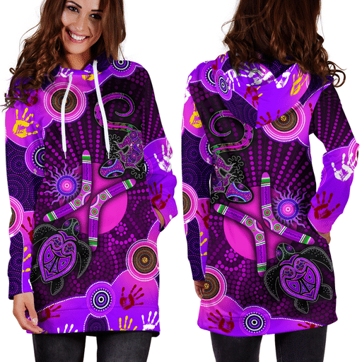 Aboriginal Naidoc Week 2021 Purple Turtle Lizard Sun Hoodie Dress - Amaze Style�?�