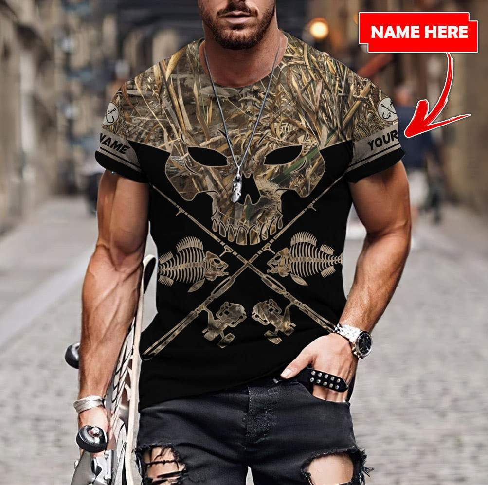 Skull Head Fishing Camo 3D design print shirts - Amaze Style�?�