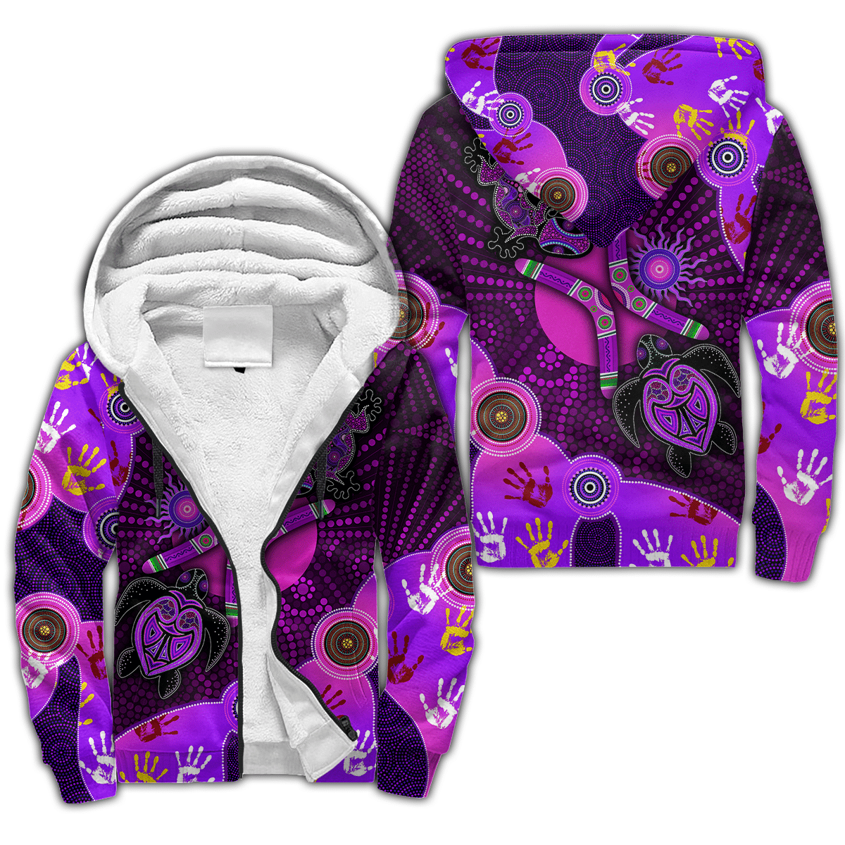 Aboriginal Naidoc Week 2021 Purple Turtle Lizard Sun Fleece Zip-Up Hoodie - Amaze Style�?�