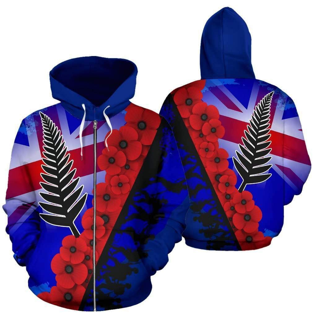 Anzac Lest We Forget Silver Fern Poppy Zip Up Hoodie HC0914 - Amaze Style�?�-Apparel