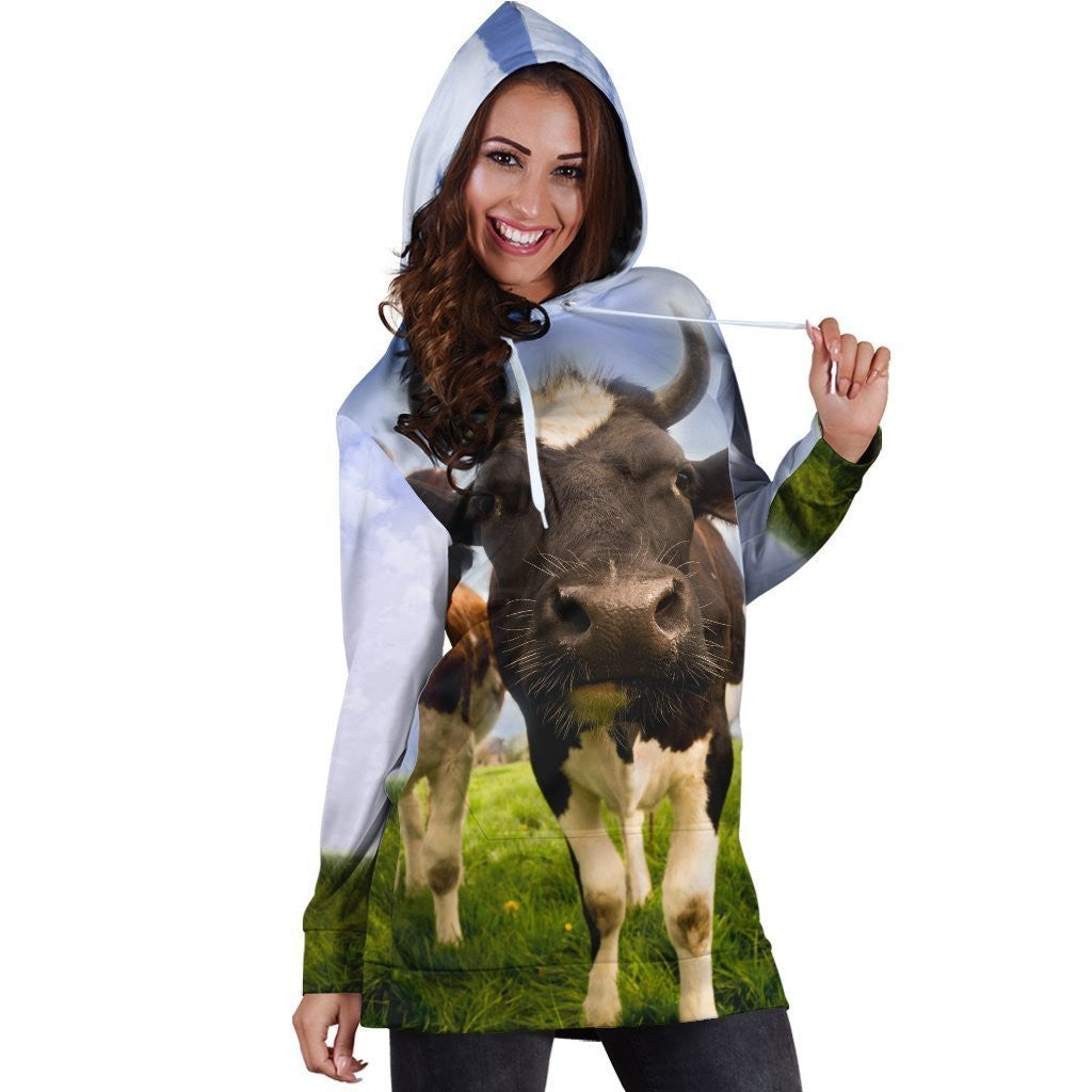 3D All Over Printed Cow And Flower Hoodie Dress - Amaze Style�?�