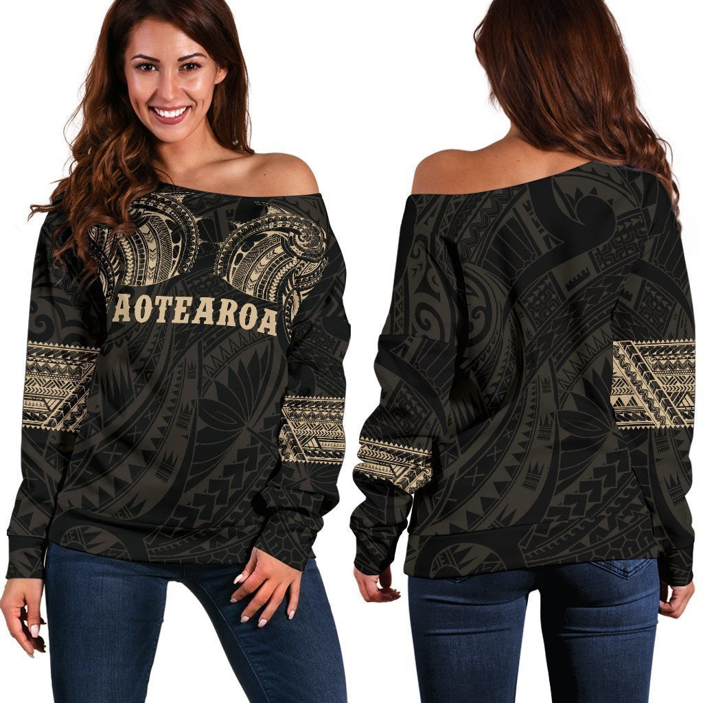 Aotearoa Maori Tattoo Off Shoulder Sweater Gold K4 - Amaze Style�?�