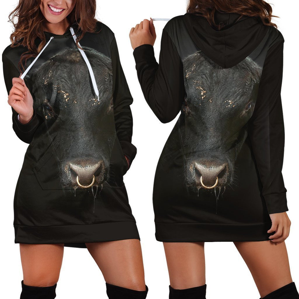 3D All Over Printed Black Cow Hoodie Dress - Amaze Style�?�