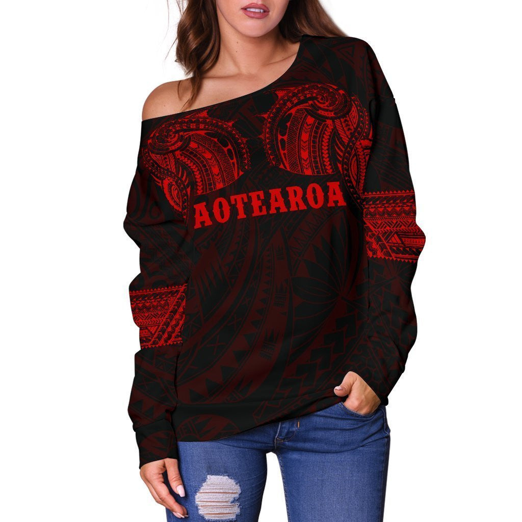 Aotearoa Maori Tattoo Off Shoulder Sweater Red K4 - Amaze Style�?�