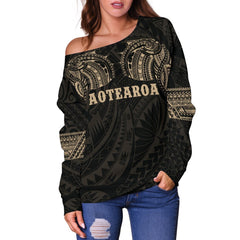 Aotearoa Maori Tattoo Off Shoulder Sweater Gold K4 - Amaze Style�?�