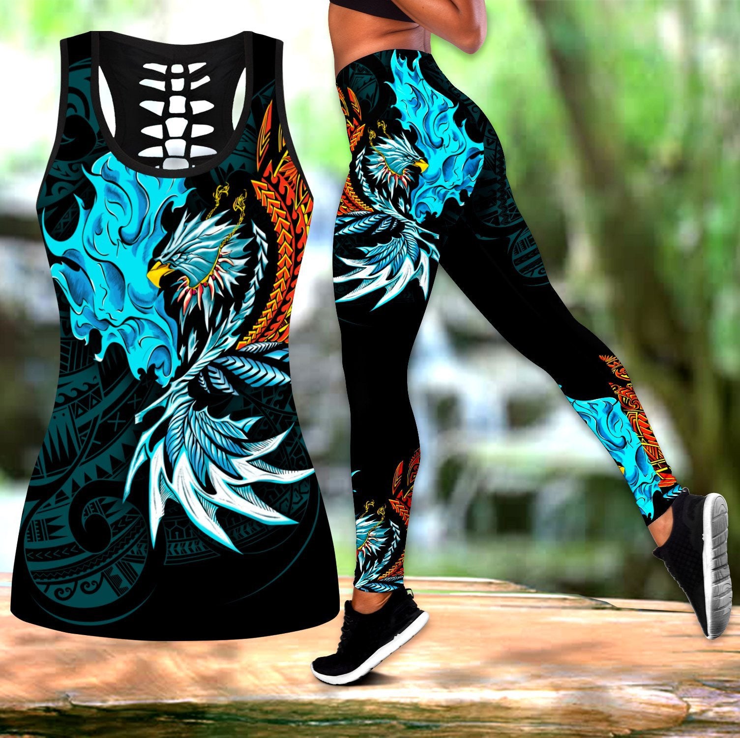 Amazing Eagle Warrior Polynesian Tattoo Legging & Tank top ML - Amaze Style�?�