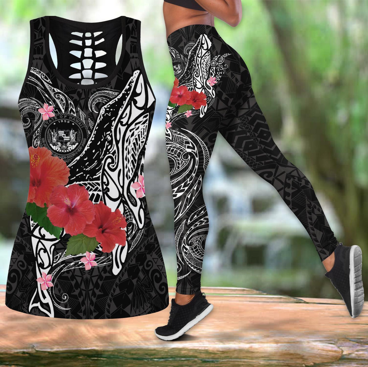 Amazing Humpback Whale with Hibiscus Legging & Tank top-ML - Amaze Style�?�-Apparel