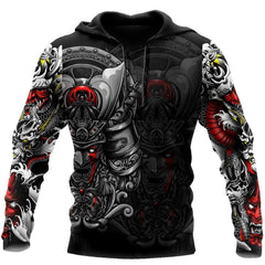 Samurai Helmet Tattoo 3D Over Printed Unisex Hoodie-ML - Amaze Style�?�