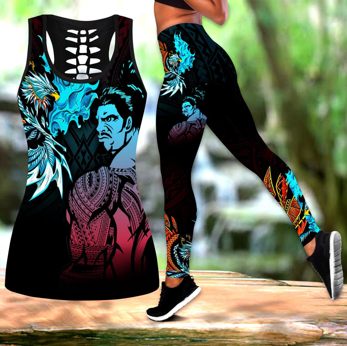 Amazing Polynesian Warrior 3D Tattoo Legging & Tank top ML - Amaze Style�?�