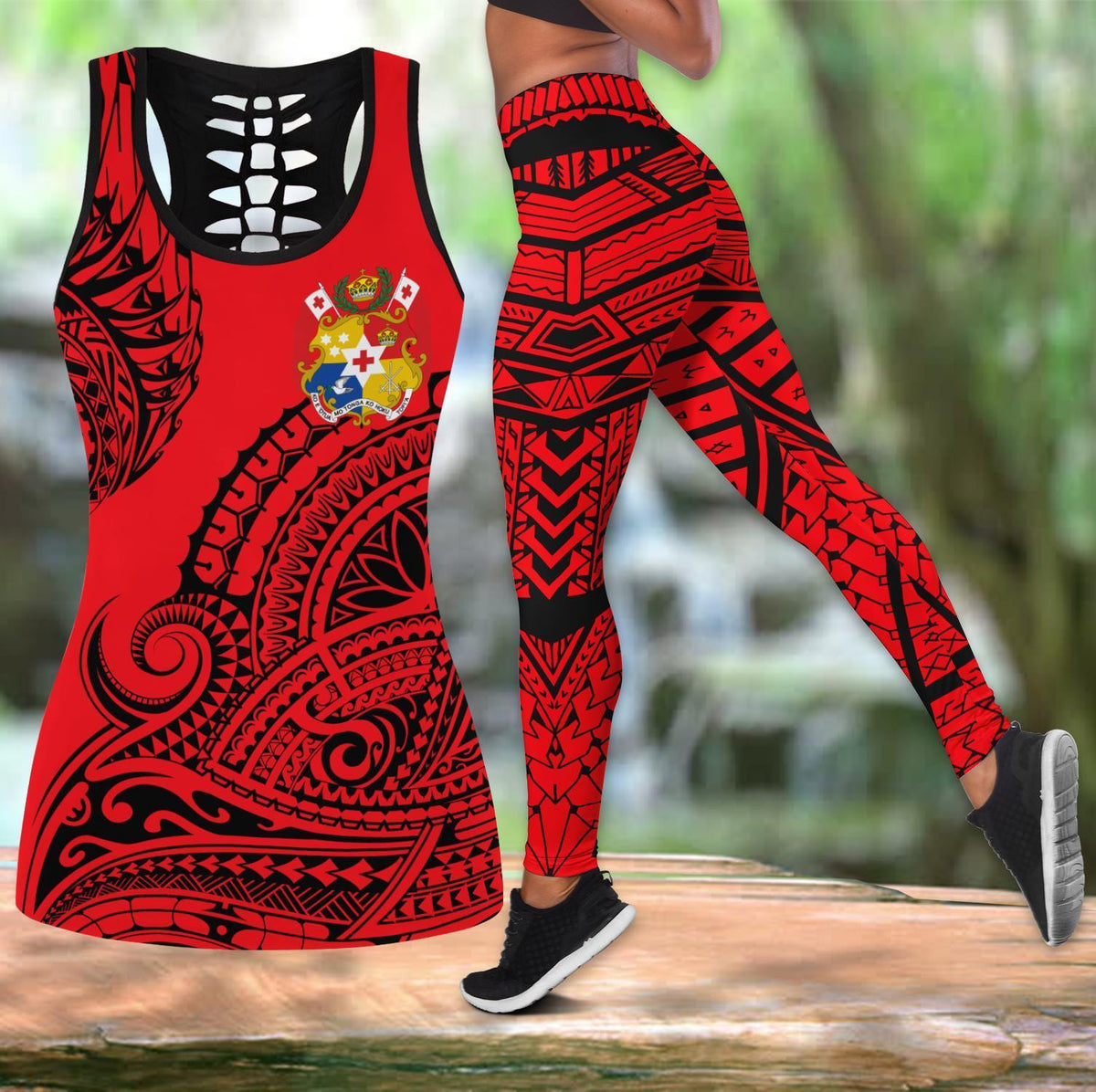 Polynesian Tonga Youthful Dynamic Style Red Color Legging & Tank top-ML - Amaze Style�?�-Apparel