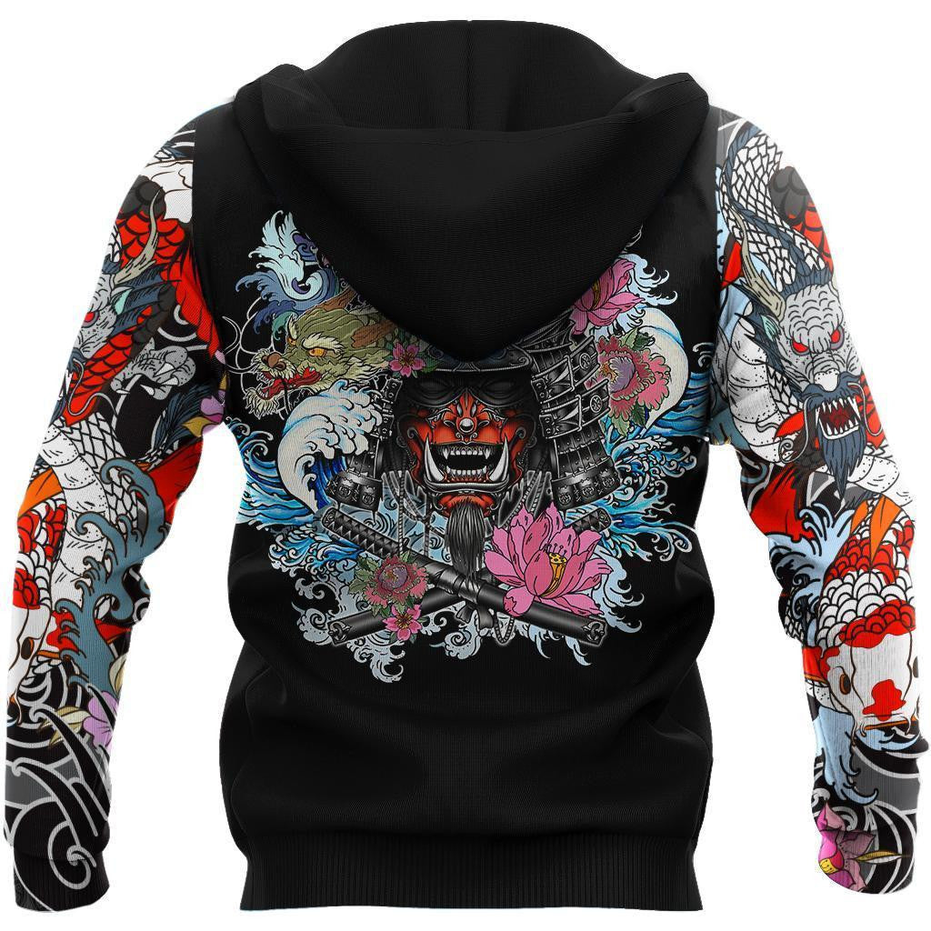 Samurai Oni Mask Tattoo 3D Over Printed Hoodie for Men and Women-ML - Amaze Style�?�