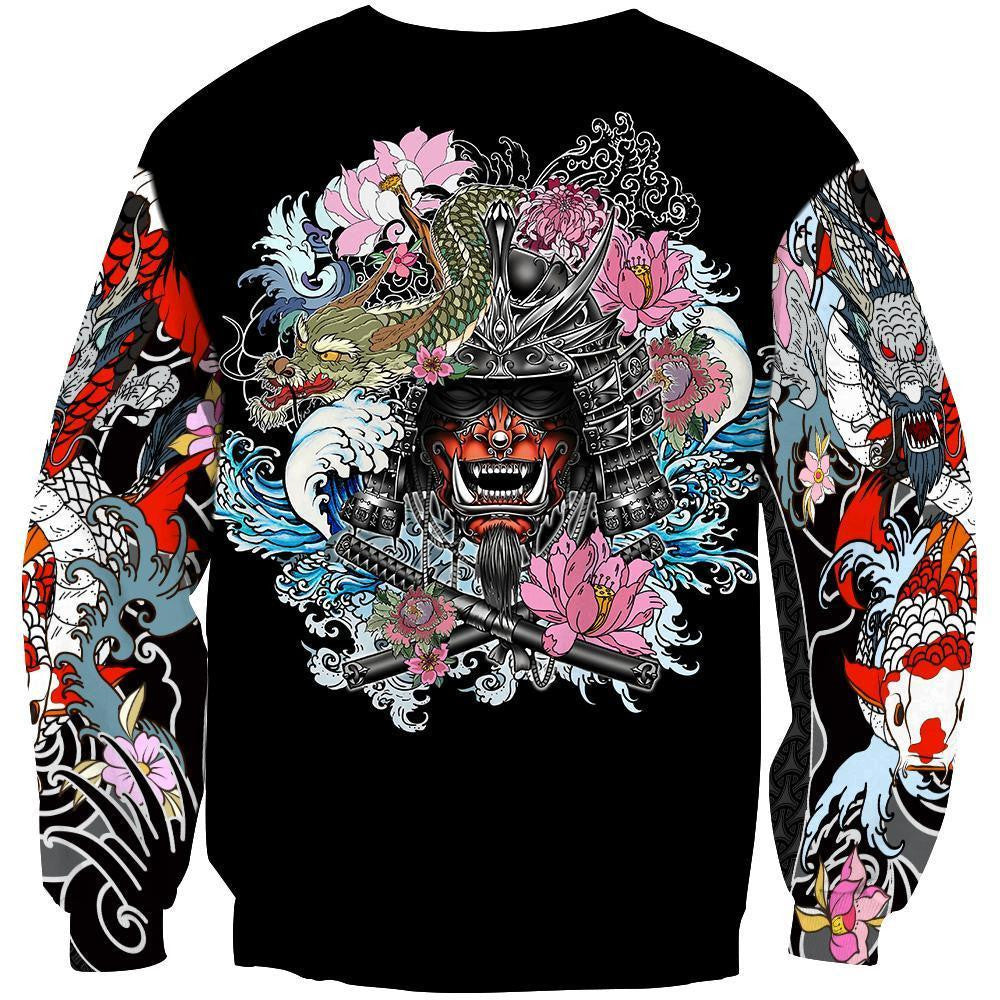 Samurai Oni Mask Tattoo 3D Over Printed Hoodie for Men and Women-ML - Amaze Style�?�