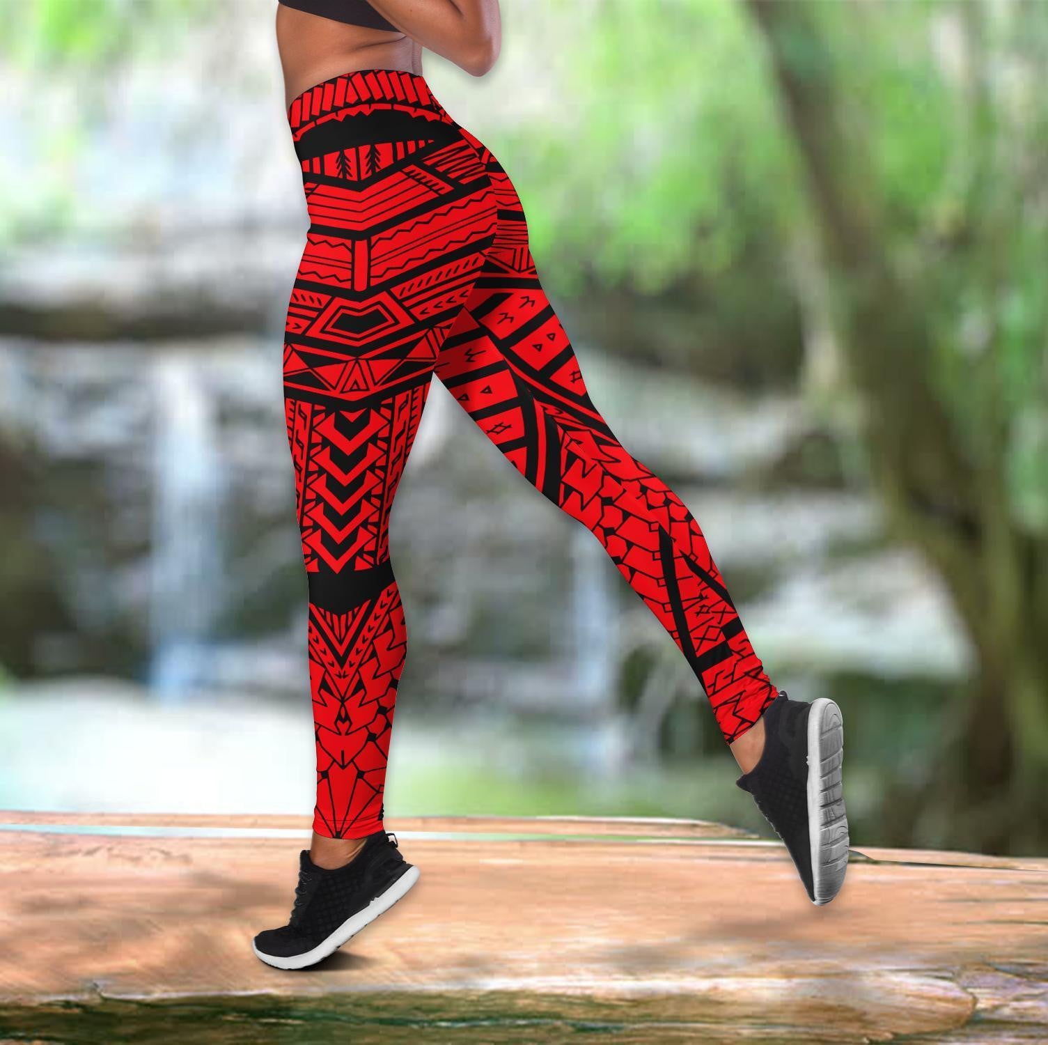 Polynesian Tonga Youthful Dynamic Style Red Color Legging & Tank top-ML - Amaze Style�?�-Apparel